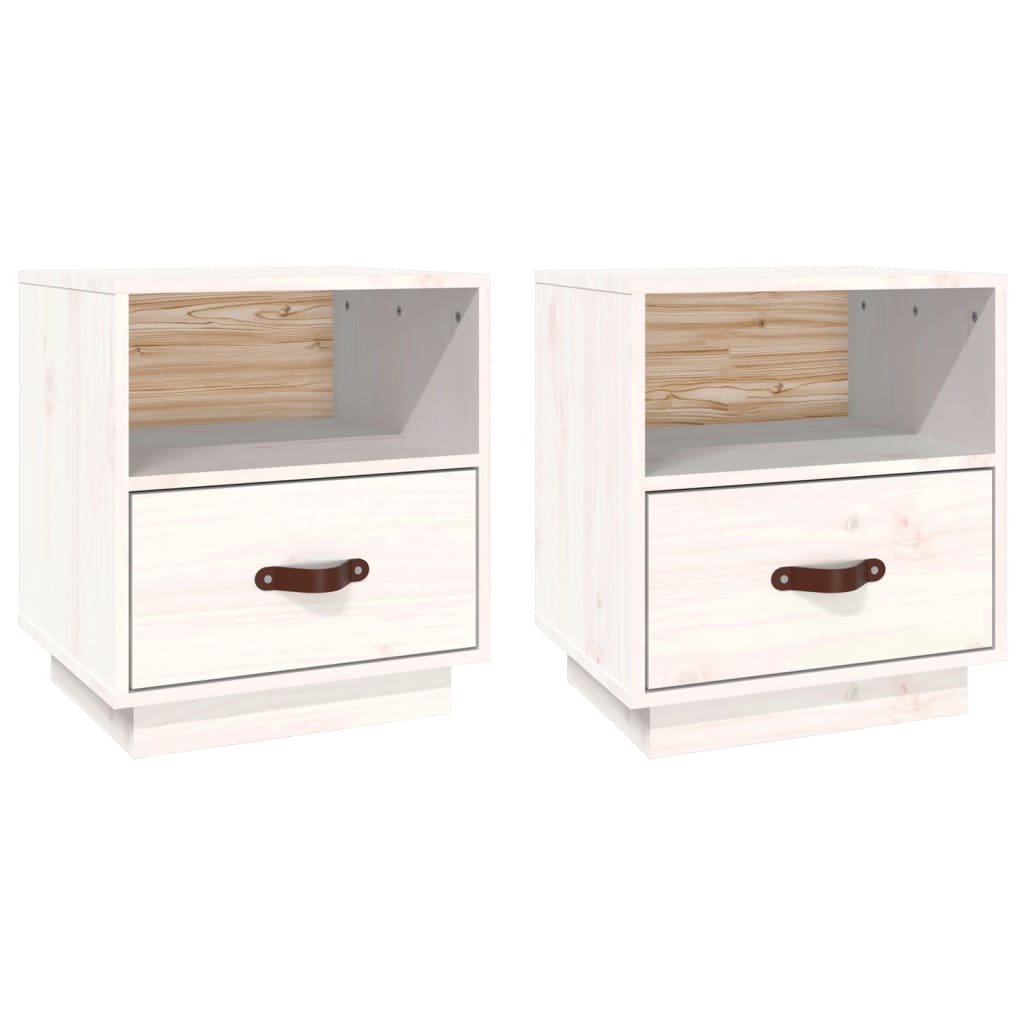 Mesitas De Noche 2 Uds Madera Maciza Pino Blanco 40x34x45 Cm_0