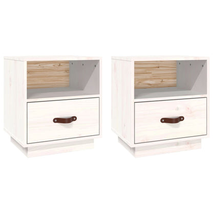 Mesitas De Noche 2 Uds Madera Maciza Pino Blanco 40x34x45 Cm_0