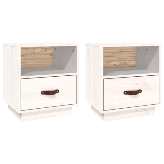 Mesitas De Noche 2 Uds Madera Maciza Pino Blanco 40x34x45 Cm_0
