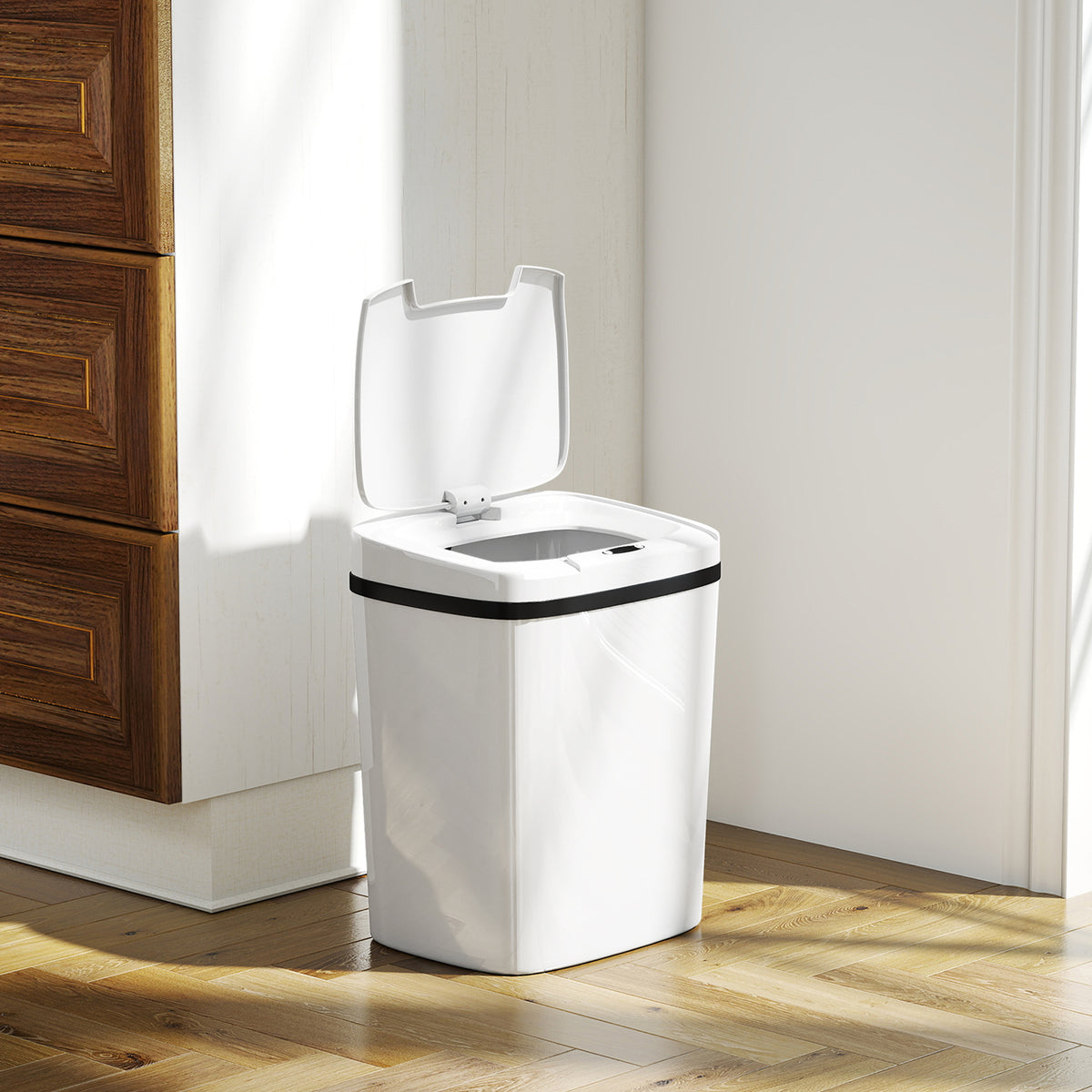 Balde De Lixo Automático Homcom Pp, Abs Branco 27.6x21.4x33.5 Cm_1