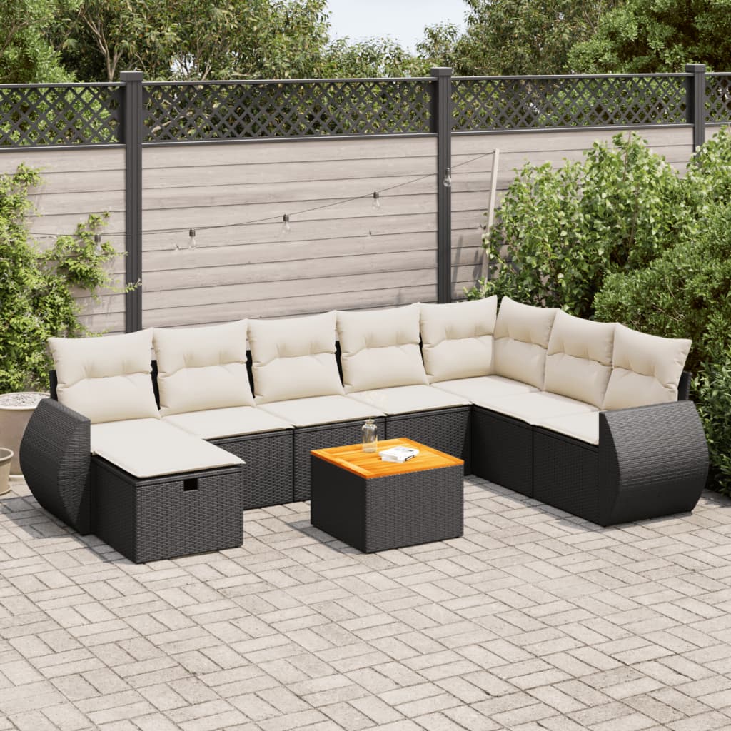 Set De Sofás De Jardín Con Cojines 9 Pzas Ratán Sintético Negro / Vetonek_4