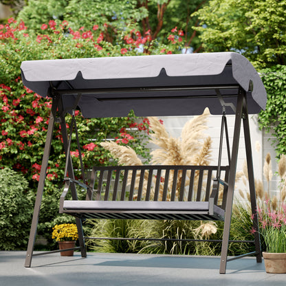 Outsunny Columpio De Jardín De 3 Plazas Con Toldo Ajustable Y Cojín Gris_1