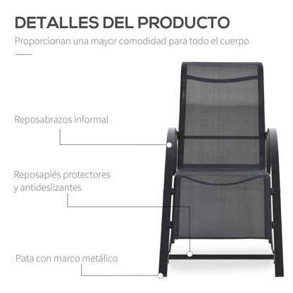 Outsunny 2 Tumbonas De Jardín 59x169x66cm Con Mesa De Café 41x41x45cm Patio_5