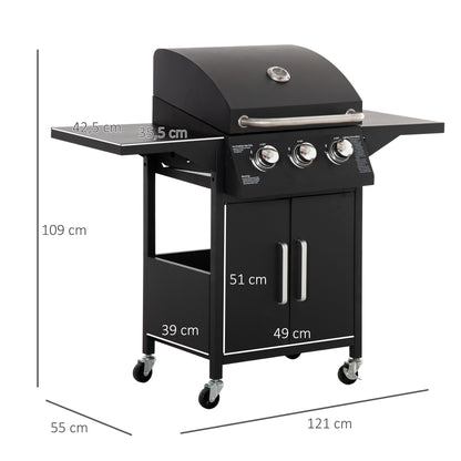 Outsunny Barbacoa De Gas Bbq Con 3 Quemadores 2 Mesas Laterales Armario 4 Ruedas_2
