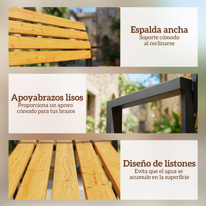 Outsunny Banco De Jardín Exterior De 2 Plazas Respaldo Y Asiento De Madera_5