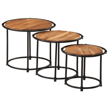 Mesas Apilables 3 Piezas Madera Maciza De Acacia_2