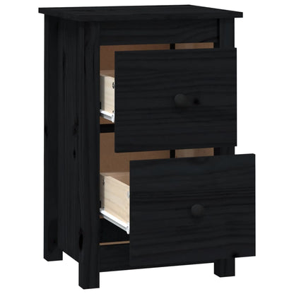 Mesita De Noche Madera Maciza De Pino Negro 40x35x61,5 Cm_2