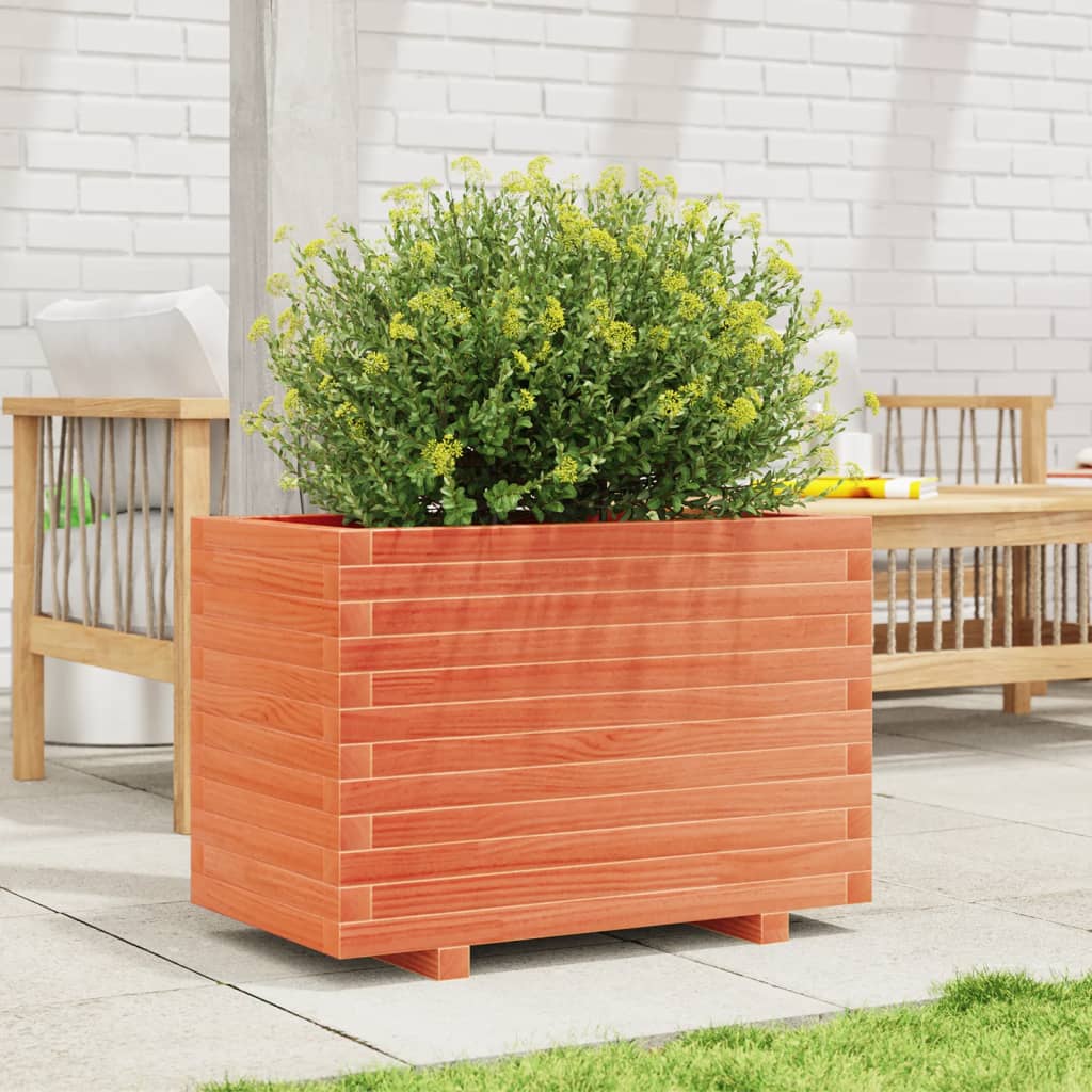 Jardinera Madera Maciza De Pino Marrón Cera 70x40x49,5 Cm_2