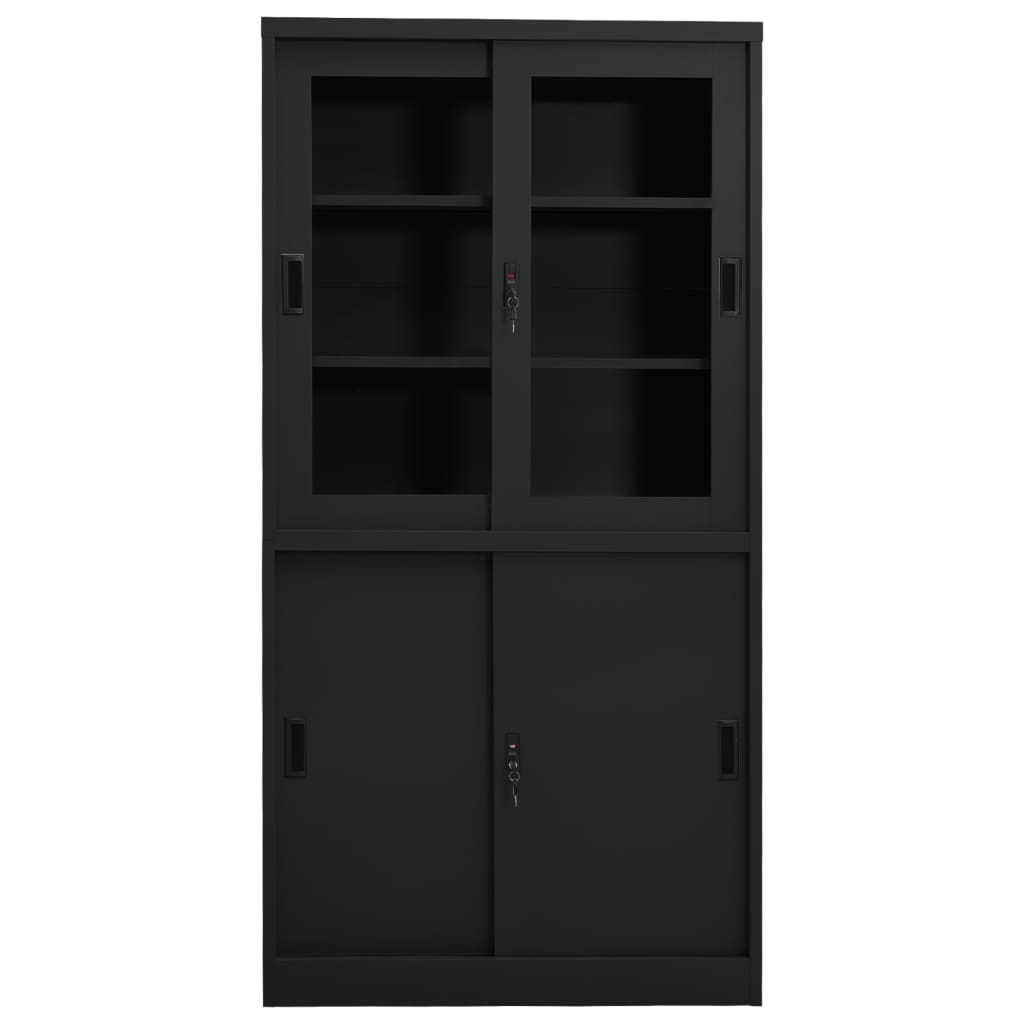 Armario De Oficina Puerta Corredera Acero Antracita 90x40x180cm_1