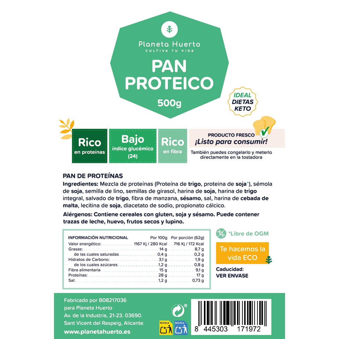 Pack 3x Pan proteico Planeta Huerto 500 g