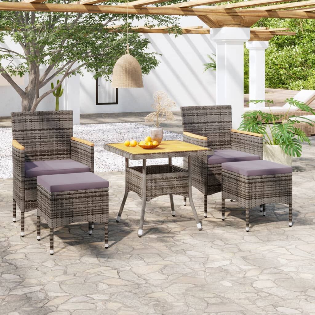 Vidaxl Set De Comedor Jardín 5 Pzas Ratán Sintético Madera Acacia Gris_1
