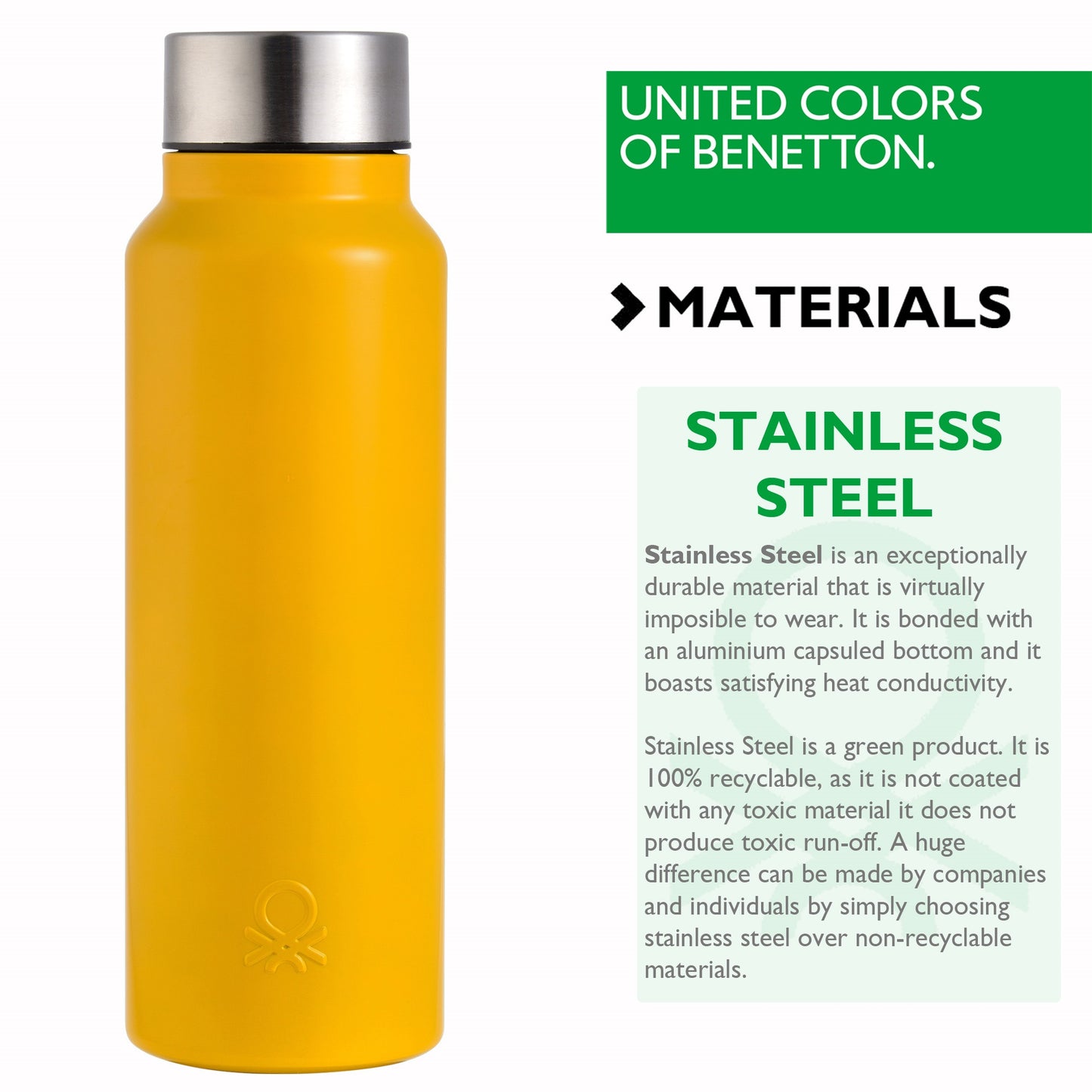 Botella De Agua 750ml Acero Inoxidable Amarillo Mate Casa Benetton_2