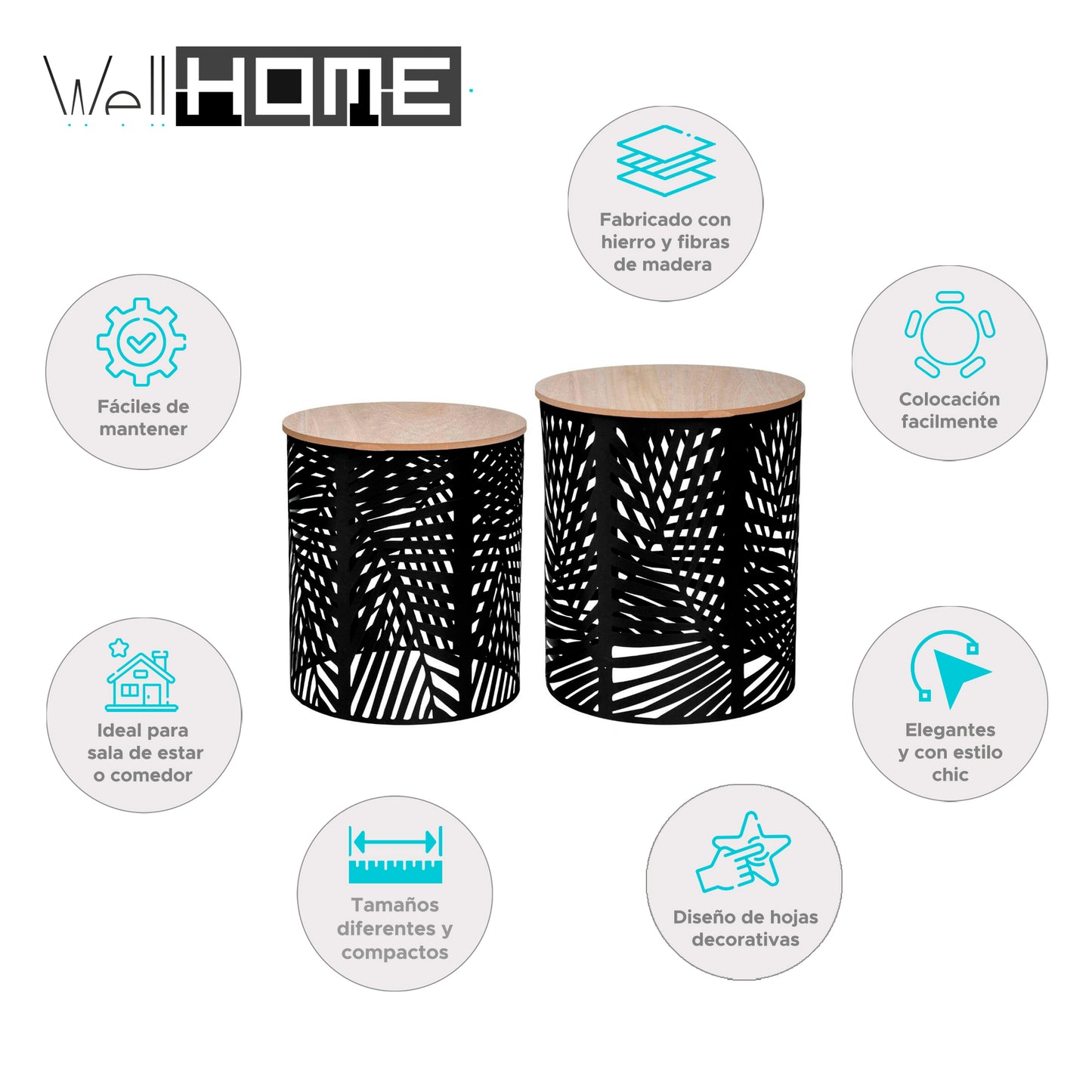 Wellhome Conjunto 2 Mesas Centro Color Negro_1