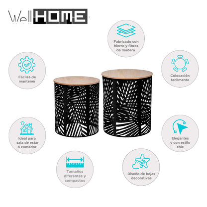 Wellhome Conjunto 2 Mesas Centro Color Negro_1