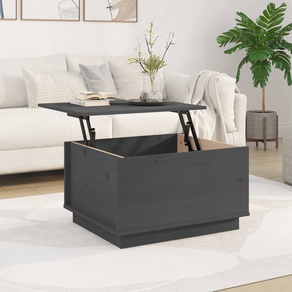 Mesa De Centro Madera Maciza De Pino Gris 60x50x35 Cm_1