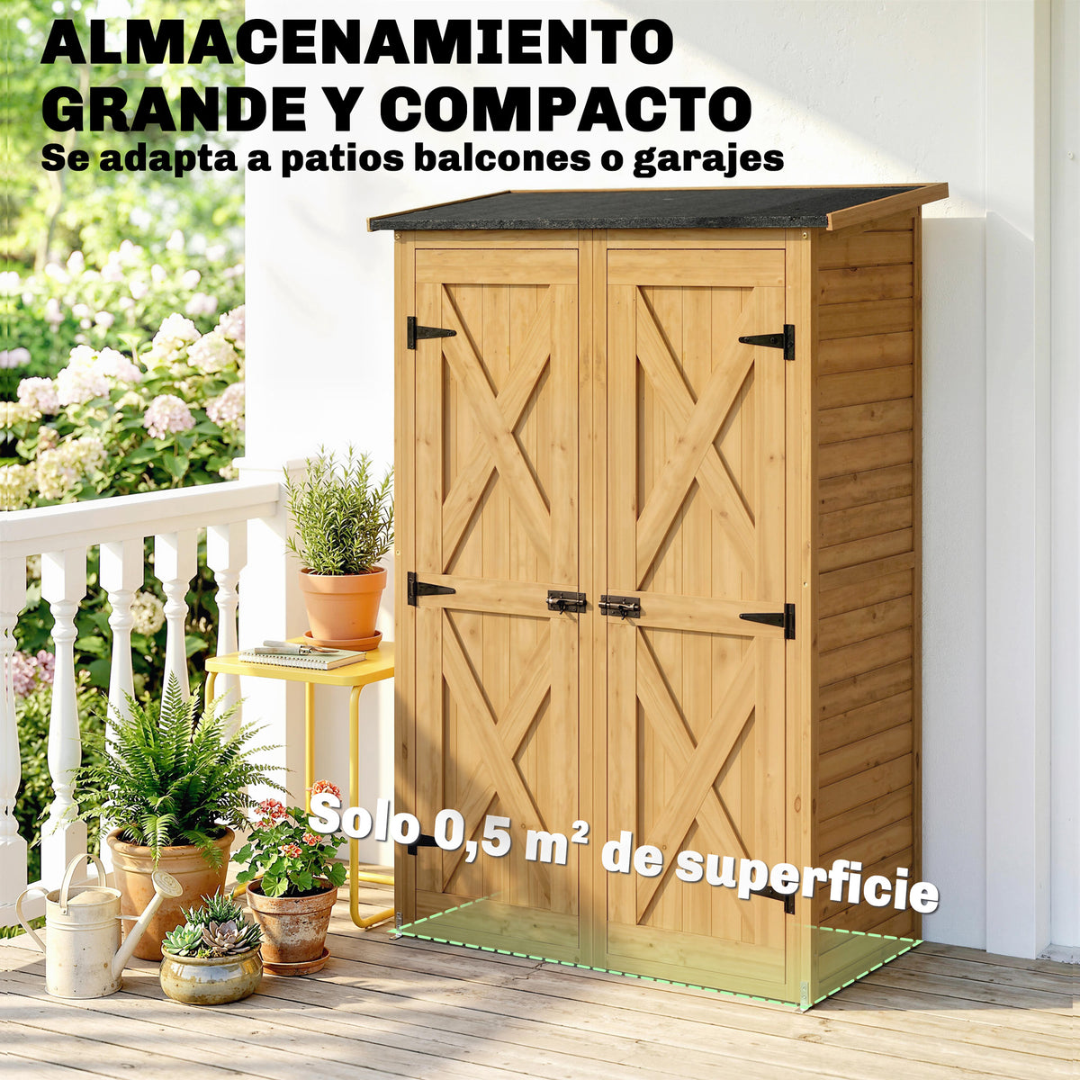 Armario De Jardín Outsunny Madera De Abeto Marrón 115x53x156 Cm_3