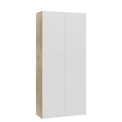 Vidaxl Mueble Zapatero Contrachapada Blanco Y Roble 80x35,5x180 Cm_0