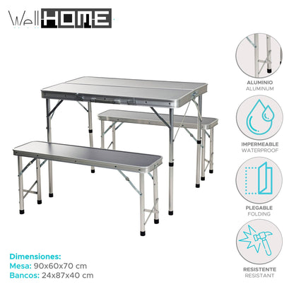 Well Home Juego De Pic-nic Para Camping Con Mesa Y 2 Bancos