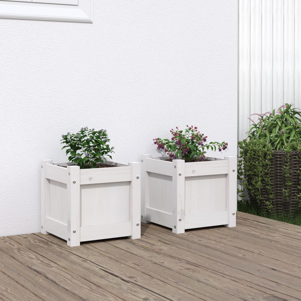 Jardineras De Exterior 2 Unidades Madera Maciza De Pino Blanco_1