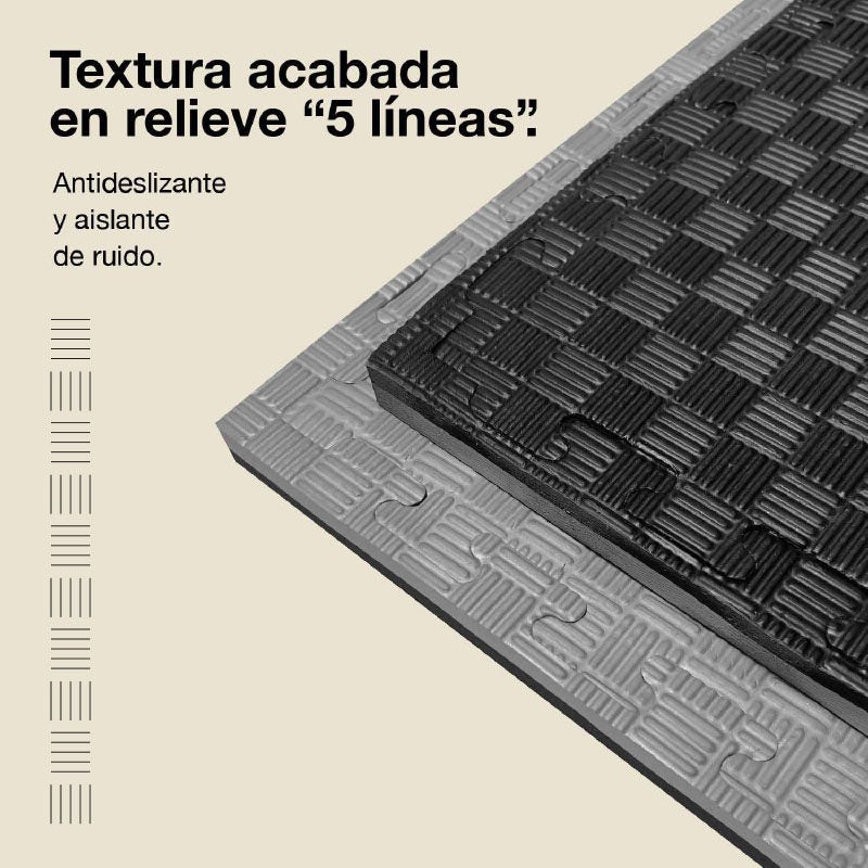 Jowy Tatami Puzzle 2,5cm 100x100cm – Superficie 5 Líneas Gris/negro_3