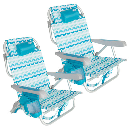 Aktive Pack 2 Sillas De Playa Plegables Reclinables 5 Posiciones, Aluminio Y Acero, Bolsillo Lateral Y Cojín_0