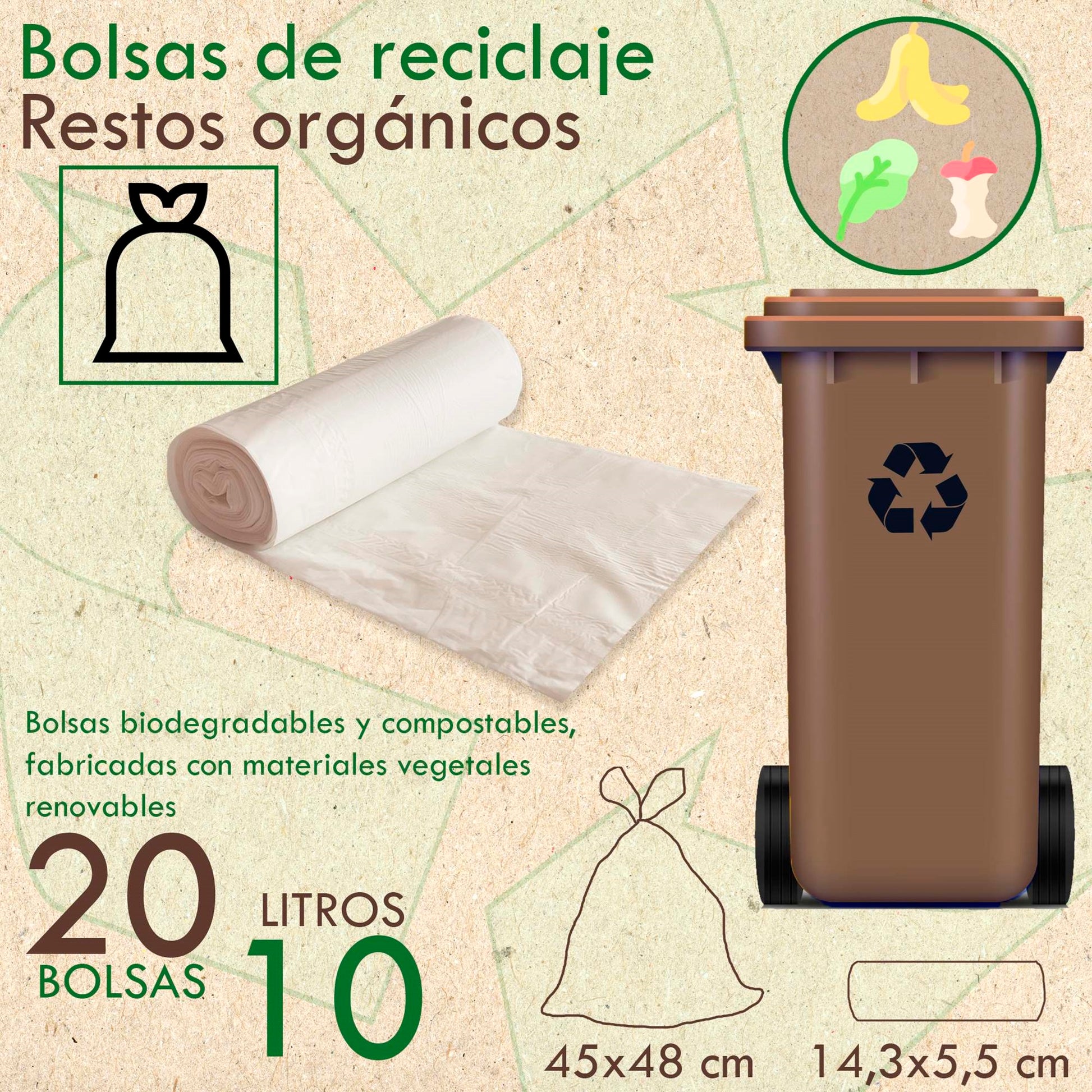 10 Rollos De 20 Bolsas De Basura  Biodegradable Y Compostable 10 L