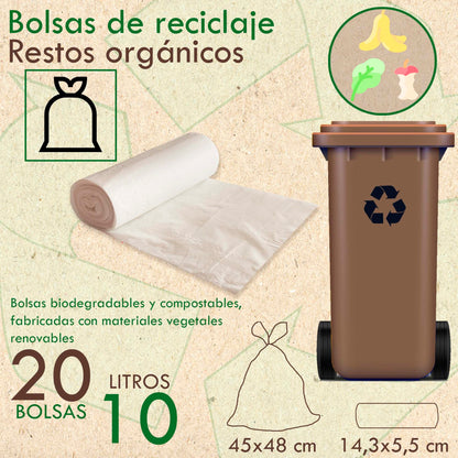 10 Rollos De 20 Bolsas De Basura  Biodegradable Y Compostable 10 L