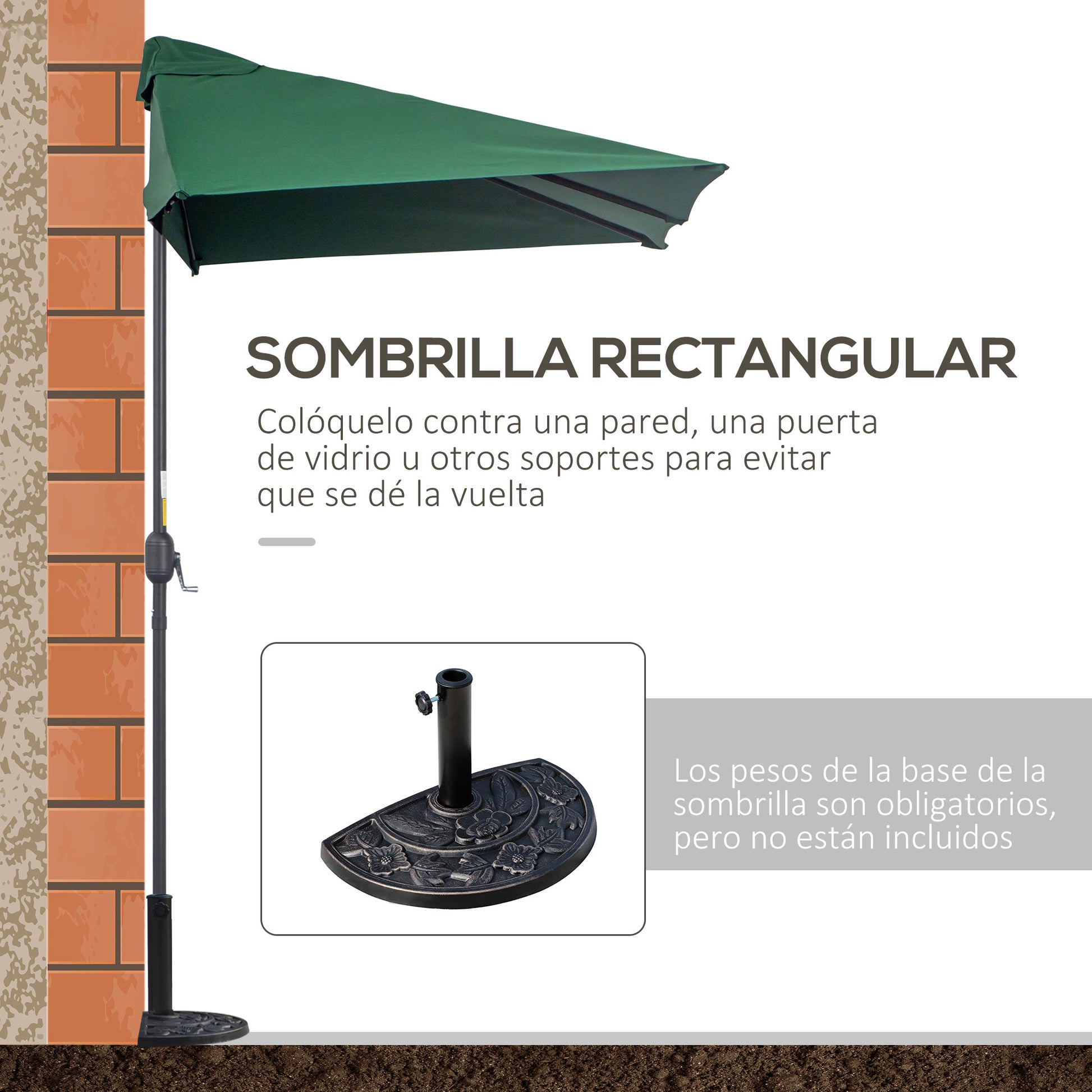 Outsunny Sombrilla Rectangular 230x130x245 Cm Con Manivela Protección Uv 30+_5