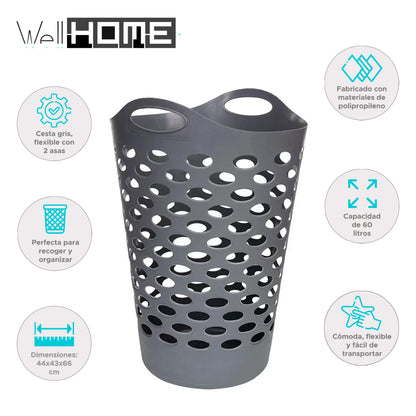 Wellhome - Cesto Para La Colada Gris 60l_1
