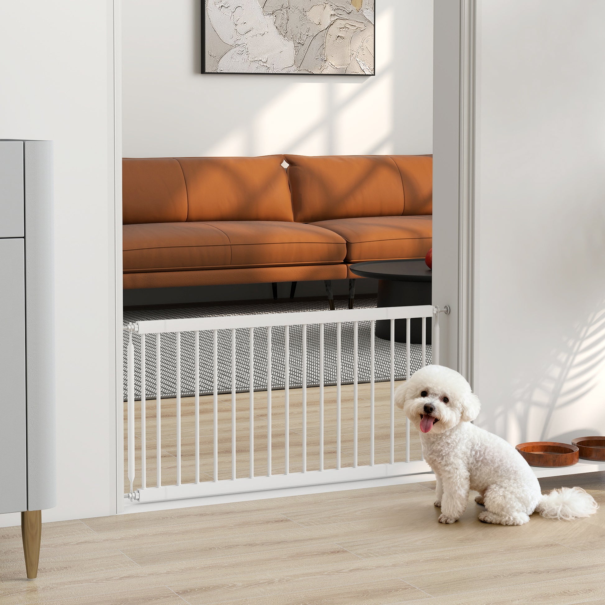 Pawhut Barrera De Seguridad Para Perros Pequeños Extensible 67-93,5 Cm Blanco_1