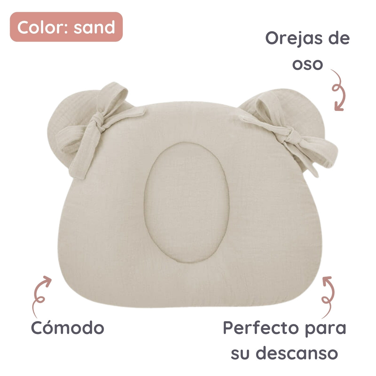 Almohada Cojin Plagiocefalia Bebés Muselina Sand_3