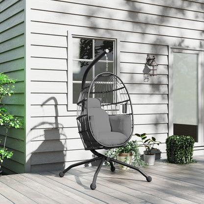 Outsunny Silla Colgante Huevo Con Soporte Cesta Plegable Cojín Carga 120kg Gris_3