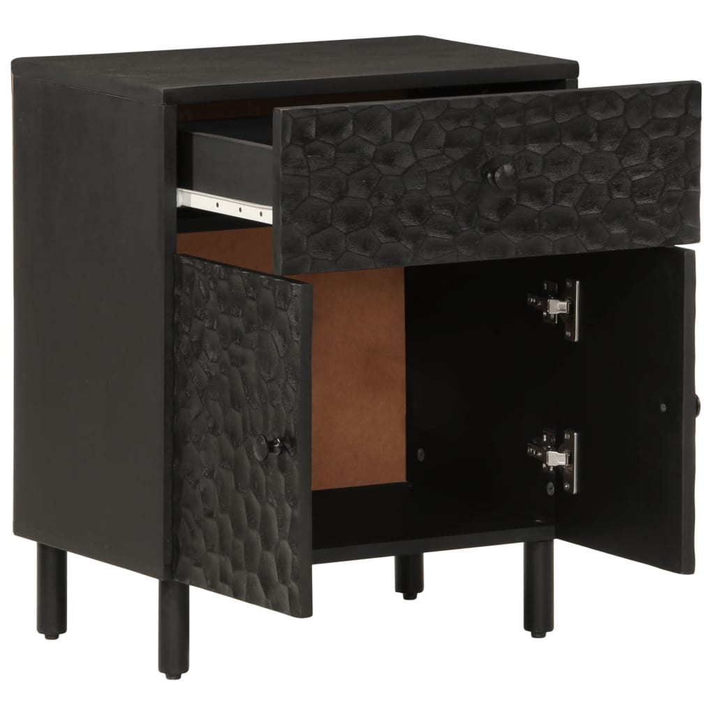 Mesita De Noche Madera Maciza De Mango Negra 50x33x60 Cm_0