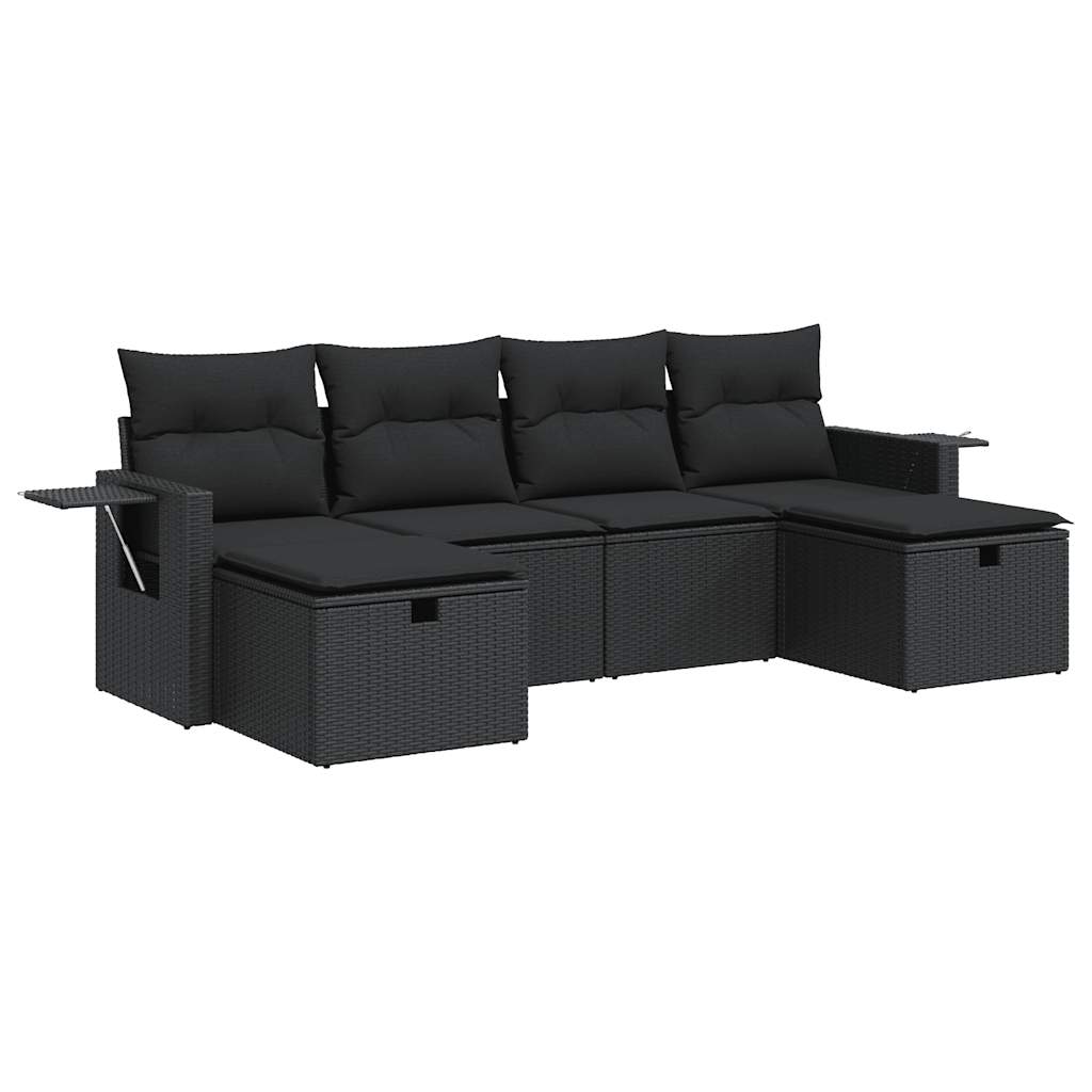 Set De Sofás De Jardín 6 Piezas Y Cojines Ratán Sintético Negro / Vetonek_4