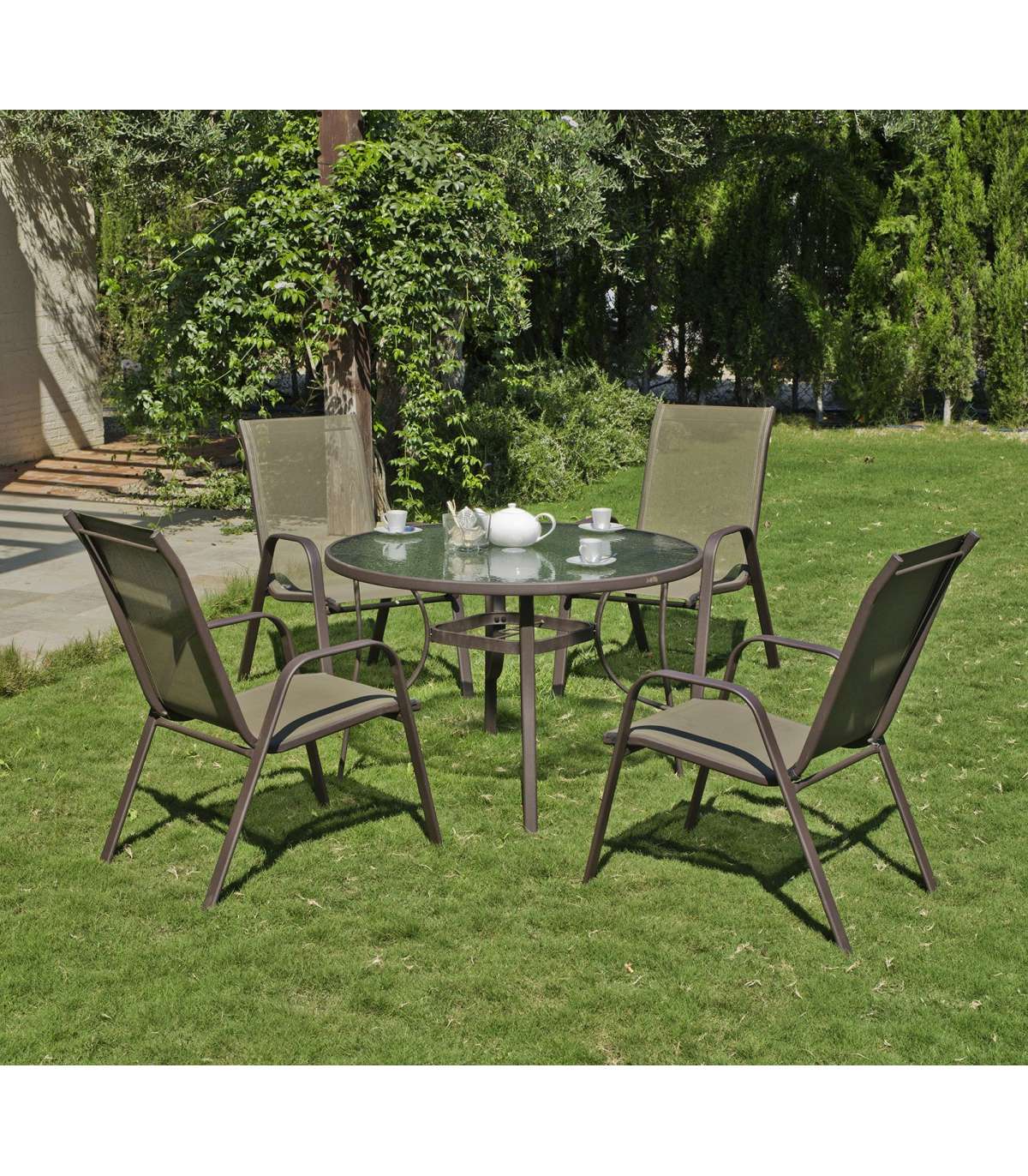 Pack De 2 Sillones Acero/textilen Macao-3 Apilables Bronce. 94 Cm(alto) 54 Cm(ancho)84 Cm(_1