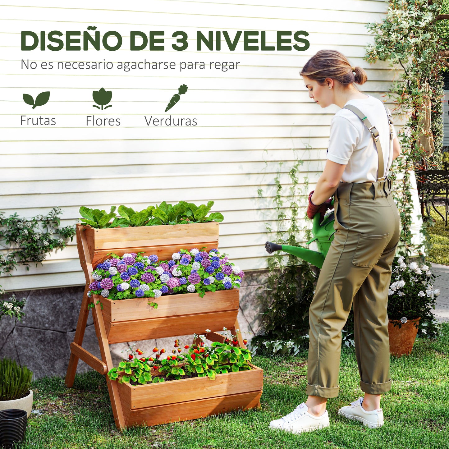 Outsunny Jardinera De Madera De 3 Niveles_3