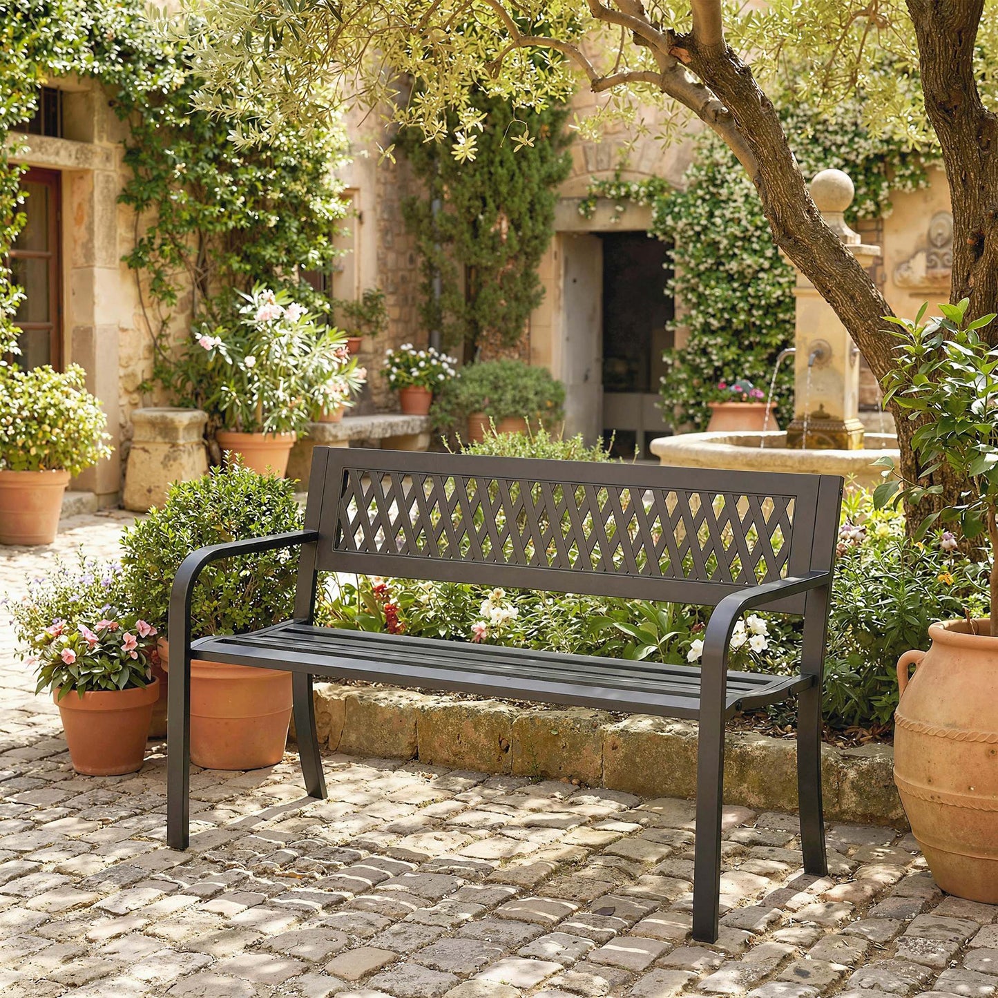 Outsunny Banco De Jardín Exterior De 2 Plazas Con Asiento Listonado Negro_1