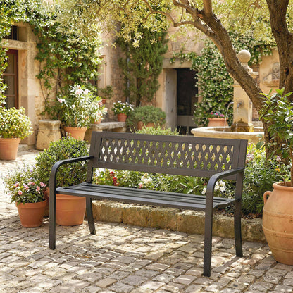 Outsunny Banco De Jardín Exterior De 2 Plazas Con Asiento Listonado Negro_1