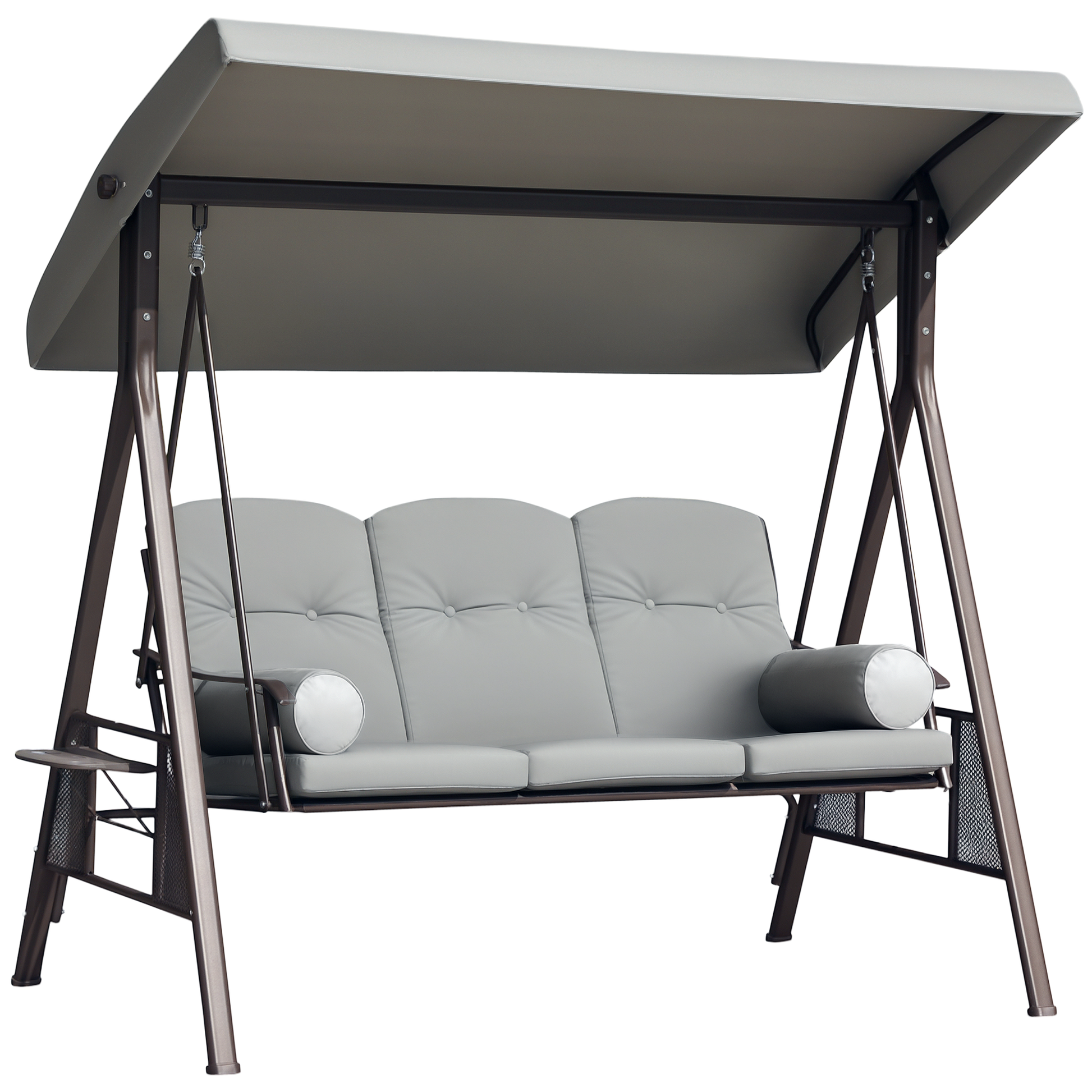 Outsunny Columpio De Jardín 3 Plazas Techo 2 Cojines 116x206x183cm Gris_0