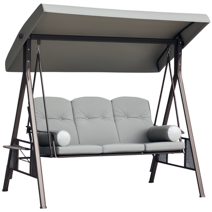 Outsunny Columpio De Jardín 3 Plazas Techo 2 Cojines 116x206x183cm Gris_0