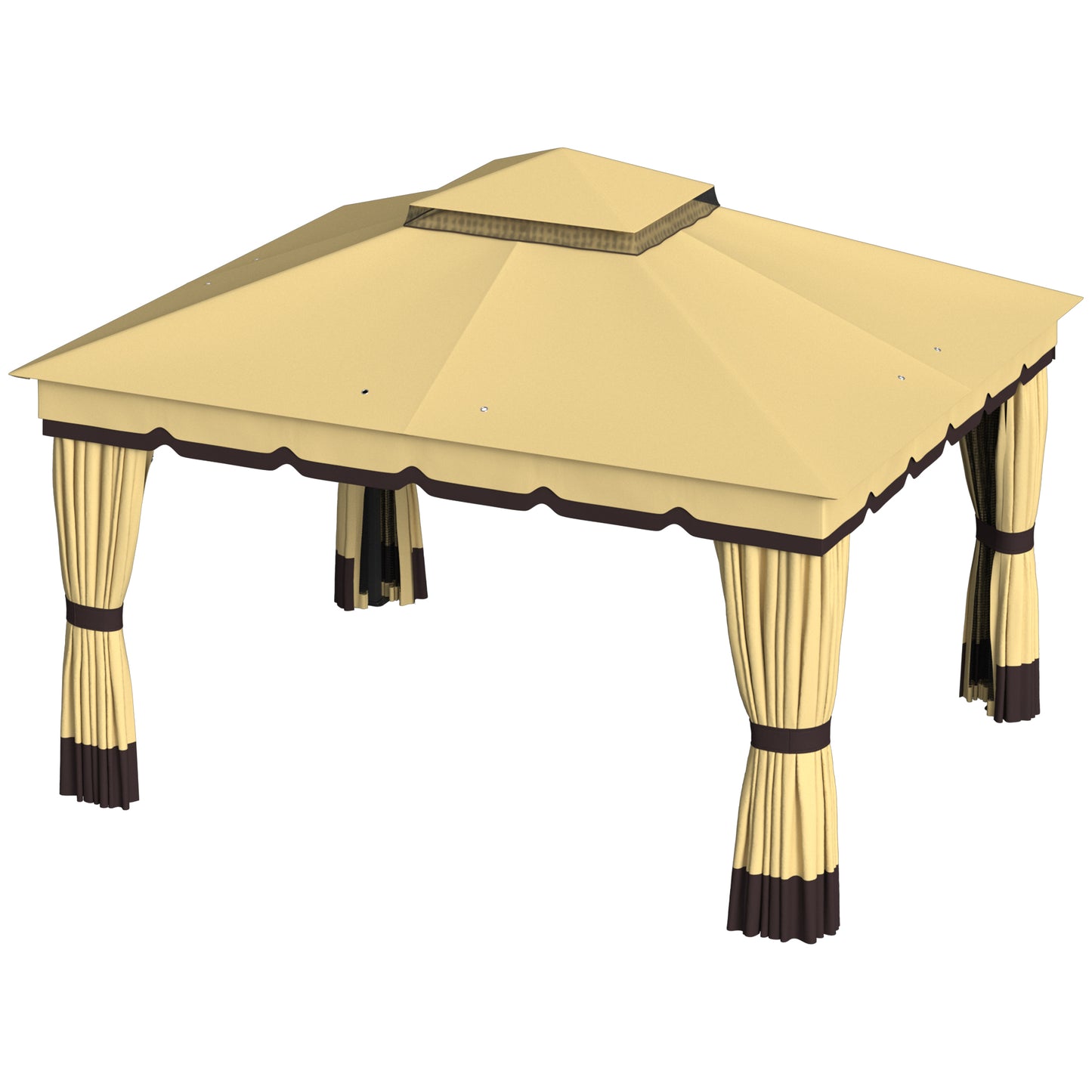 Outsunny Cenador De Jardín 3,7x3 M Con Doble Techo 4 Cortinas Y Mosquitera Beige_3