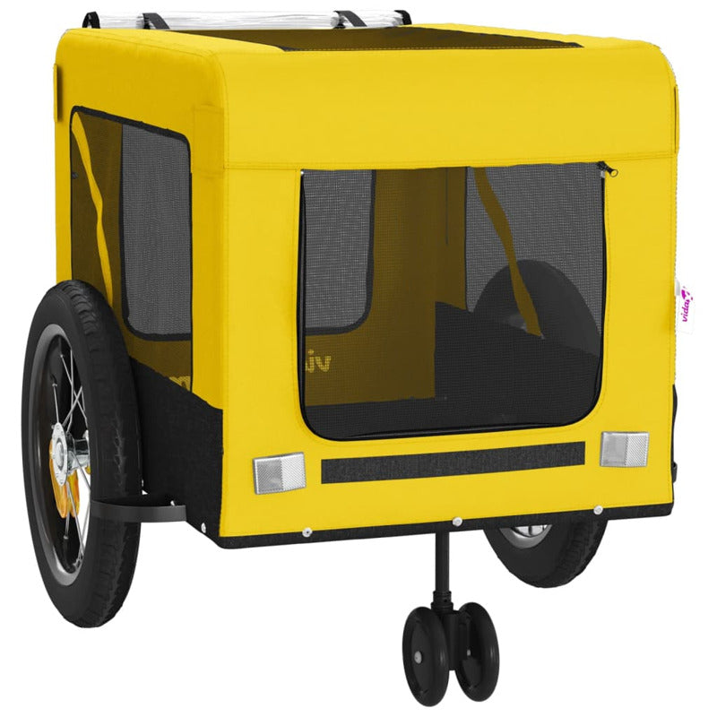 Vidaxl Remolque Bicicleta Mascotas Hierro Tela Oxford Amarillo Negro_5