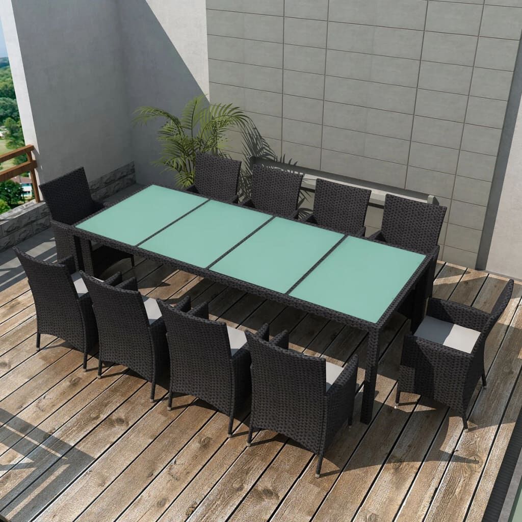 Vidaxl Set Comedor De Jardín 11 Piezas Y Cojines Ratán Sintético Negro_1