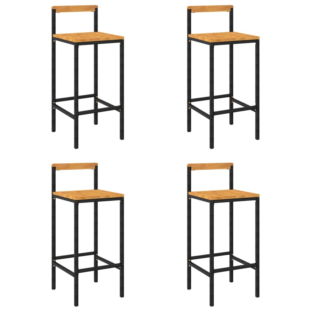 Taburetes Altos 4 Uds Madera De Acacia Y Ratán Sintético Negro_0