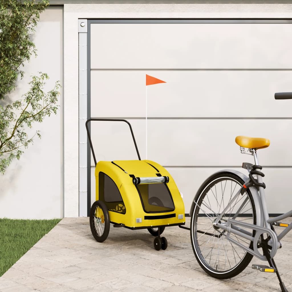 Vidaxl Remolque De Bicicleta Mascotas Hierro Tela Oxford Amarillo_1