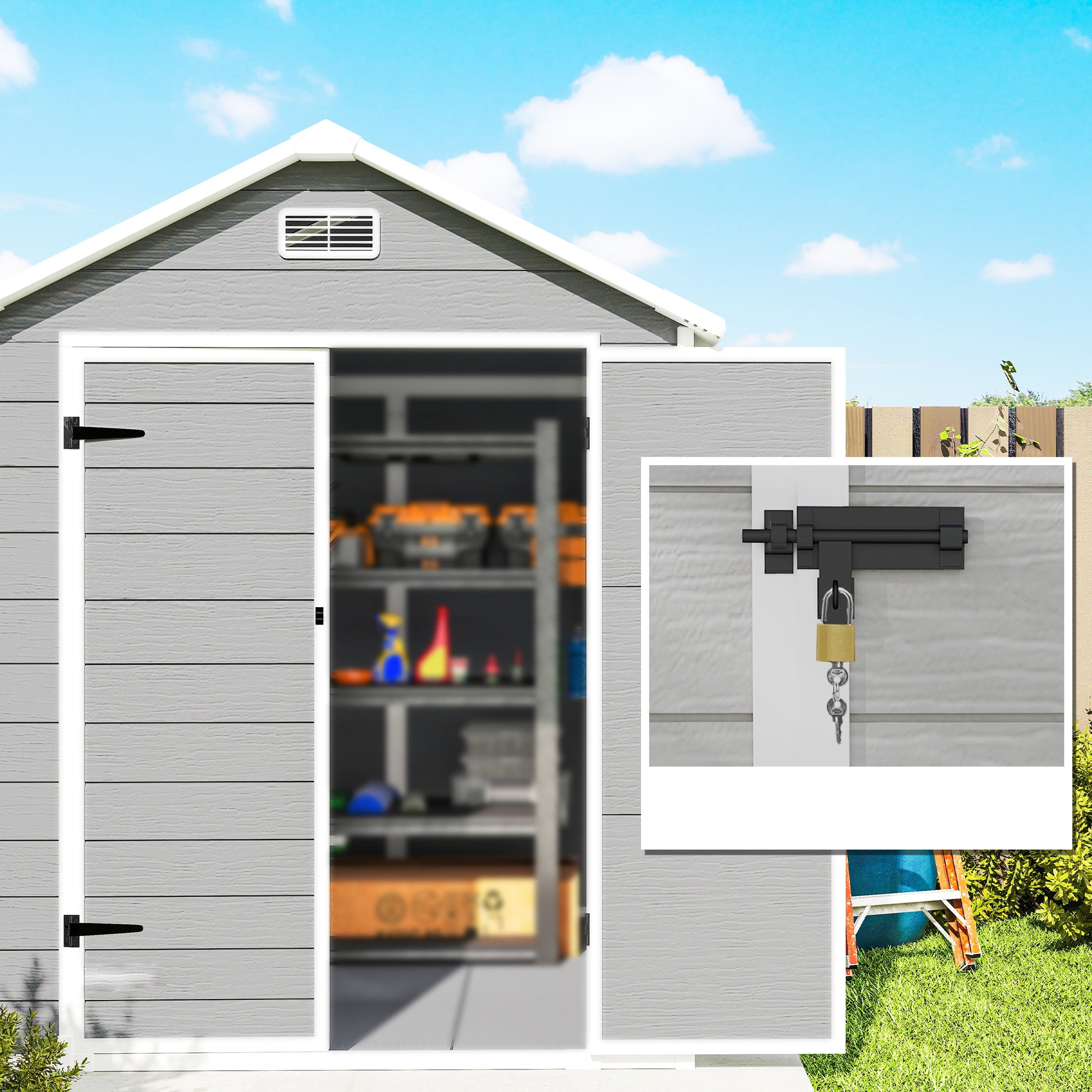 Outsunny Cobertizo De Jardín 2,4 M² 182x151x219 Cm Con Suelo Puerta Cerrada Gris_3
