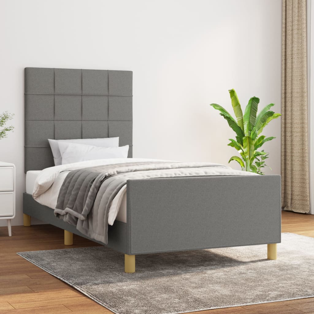 Estructura De Cama Con Cabecero De Tela Gris Oscuro 90x190 Cm / Vetonek_4