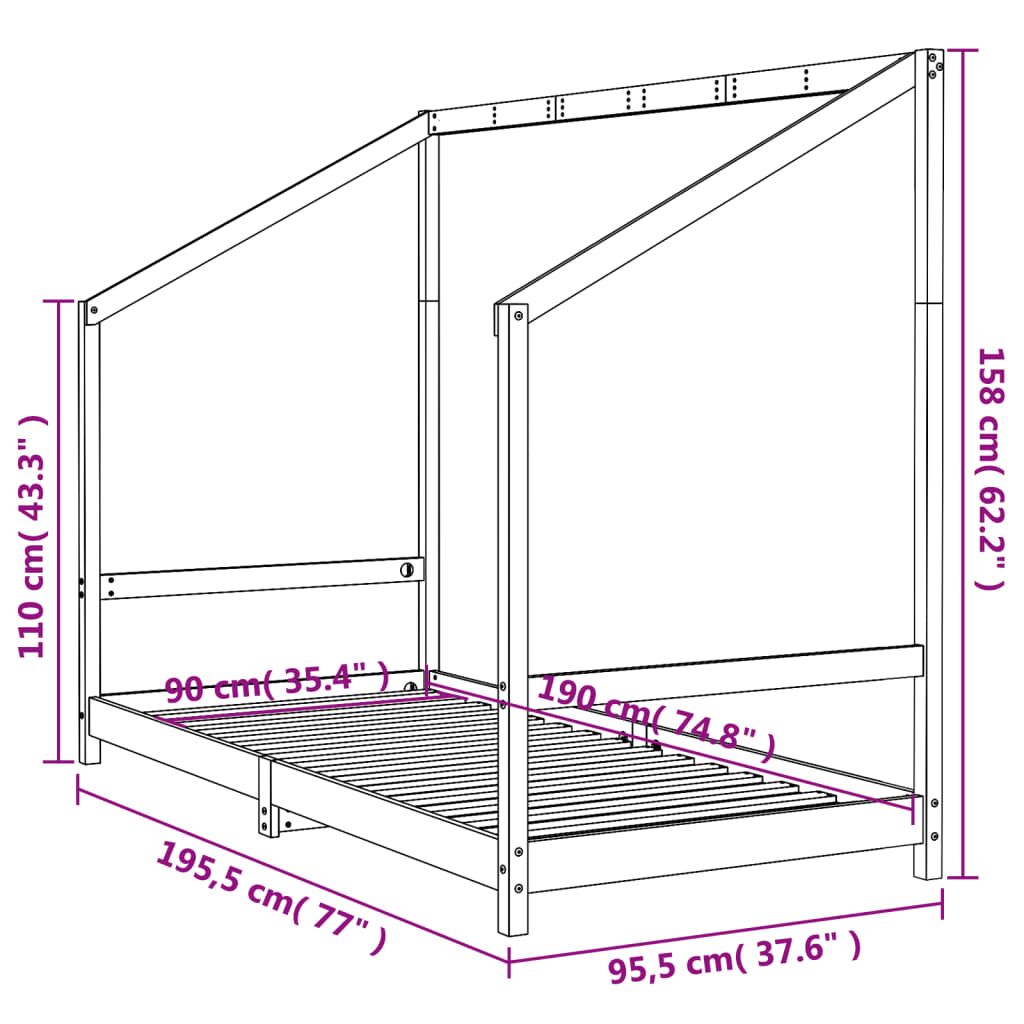 Vidaxl Estructura De Cama Para Niños Madera De Pino Negro 90x190 Cm_2