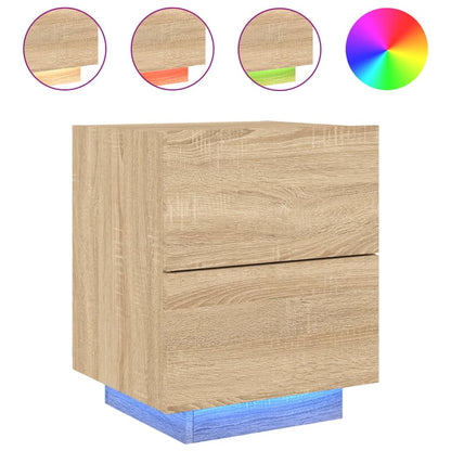 Mesita De Noche Con Luces Led Madera De Ingeniería Roble Sonoma_0