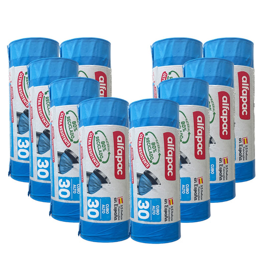 80% Reciclado 10 Rollos De 15 Bolsas De Basura  30l Cin Autocierre